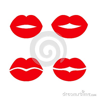 Red imprint kiss lips set icons â€“ Vector Illustration